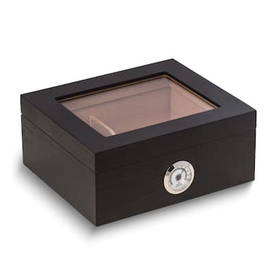 Curata Espresso Finish Wood Glass Lid 50-Cigar Humidor Humidistat External Hygrometer Spanish Cedar Lining