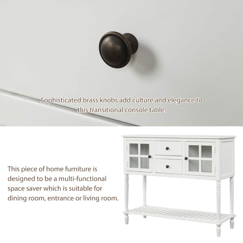 Sideboard Console Table with Bottom Shelf, Farmhouse Wood/Glass Buffet Storage Cabinet Living Room (Antique Grey)