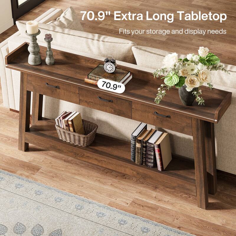 70.9'' Long Console Table with 3-Drawer, 2-Tier SofaTable for Entryway