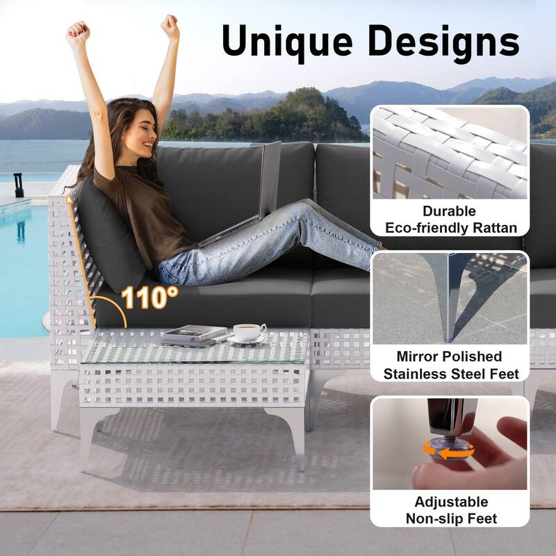 FINCATI Luxury Modern Patio Furniture Set with Side Table, Outdoor Wicker Conversation Set with 500 lbs Oversized Seats