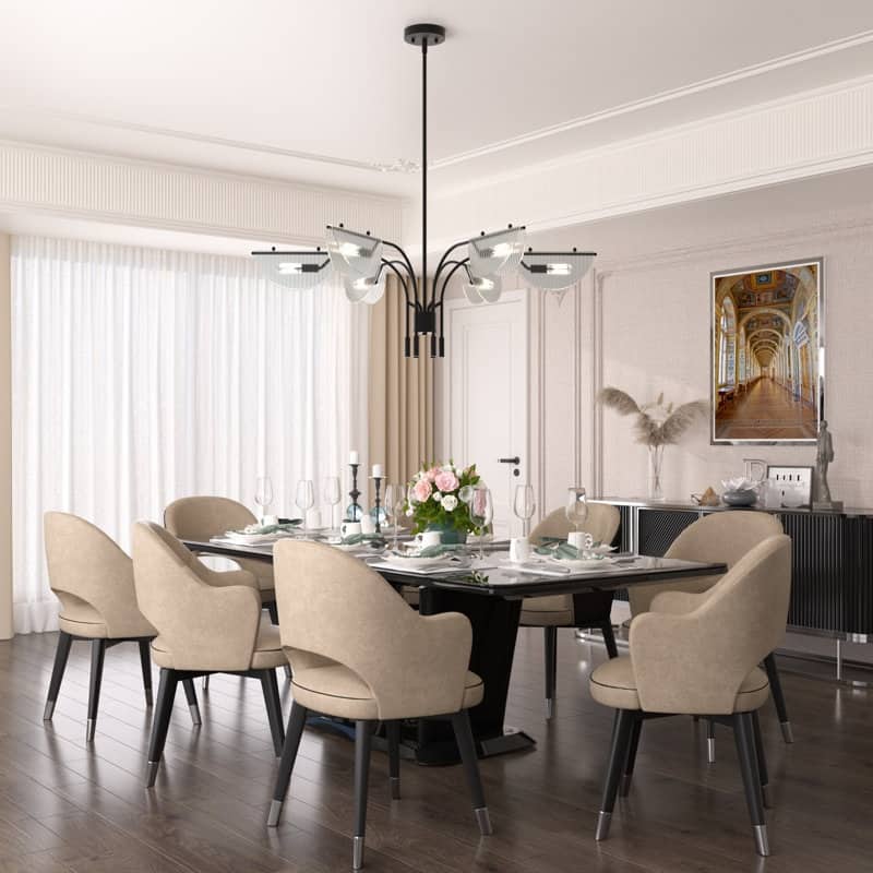 Acroma - 6 Light Black Steel & Glass Dimmable Linear Chandelier