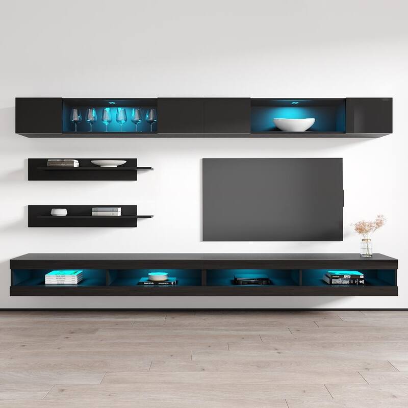 Fly I3 34TV Wall Mounted Floating Modern Entertainment Center - Black