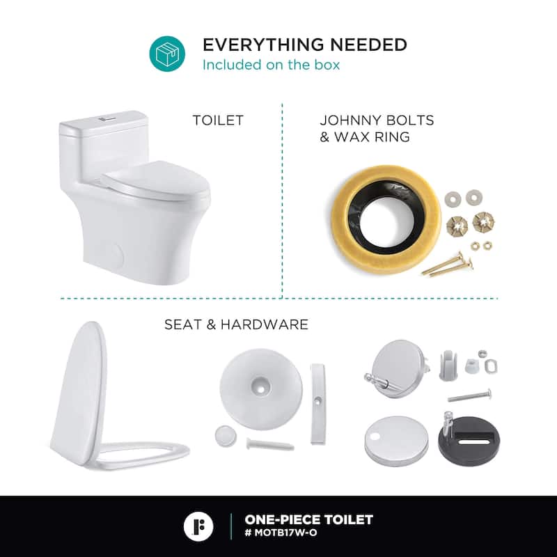 Fine Fixtures Dual-Flush One-Piece Toilet With High-Efficiency Flush, 12" Rough-in, Elongated bowl