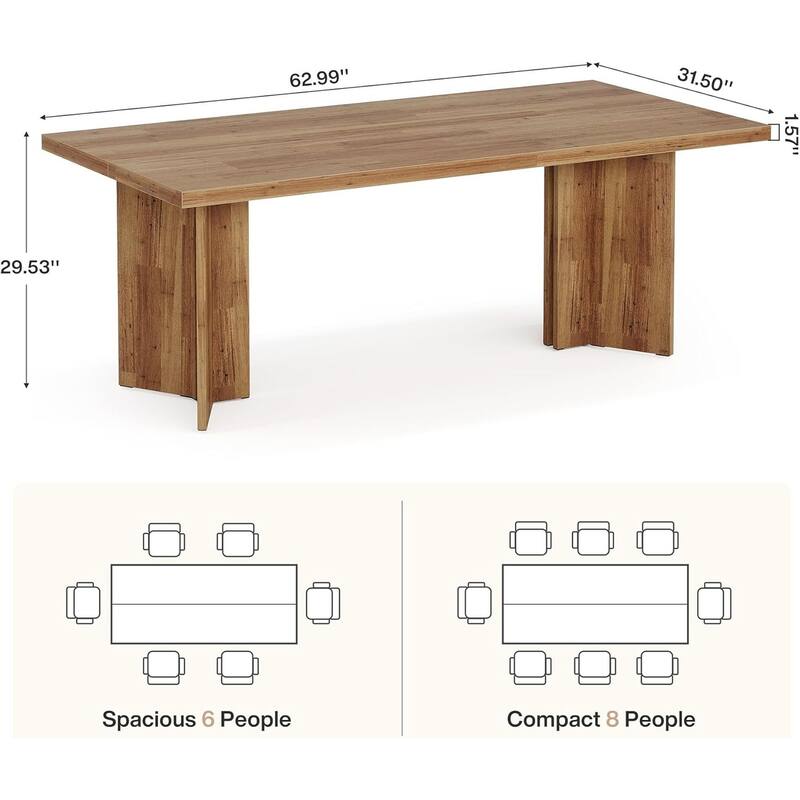 63-inch Rectangle Wooden Dining Table with Large Tabletop and Heavy Duty Legs for 4 to 6 People