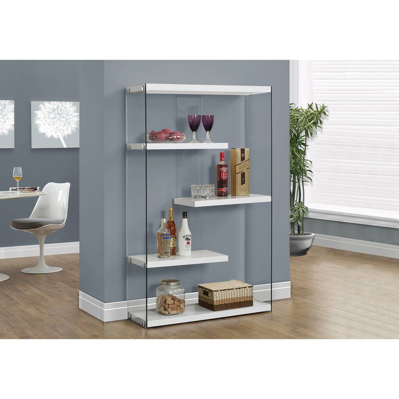 5 Tier Bookcase, Modern Contemporary 60"h Bookshelf with Clear Tempered Glass Frame for Living room Office, Bedroom