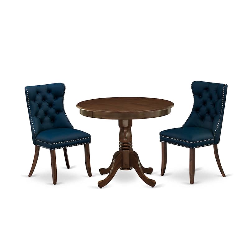 East West Furniture Kitchen Table Set Includes a Round Dining Table and Upholstered Chairs, Antique Walnut (Pieces Options)
