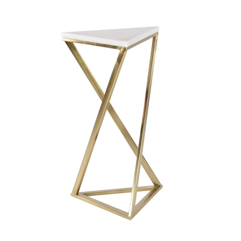 Metal Side End Accent Table with Marble Top - Set of 2 Gold - Roche River Decor