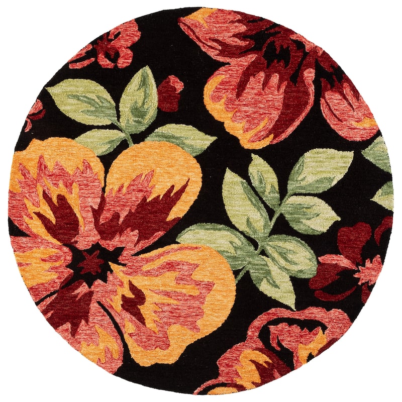 SAFAVIEH Handmade Jardin Florinka Floral Wool Rug - 6' Round - Black/Red