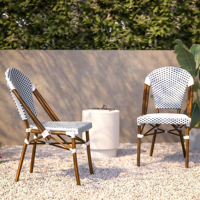 2 Pack All-Weather Commercial Paris Chairs with Bamboo Print Frame - 18.5"W x 22"D x 34.25"H