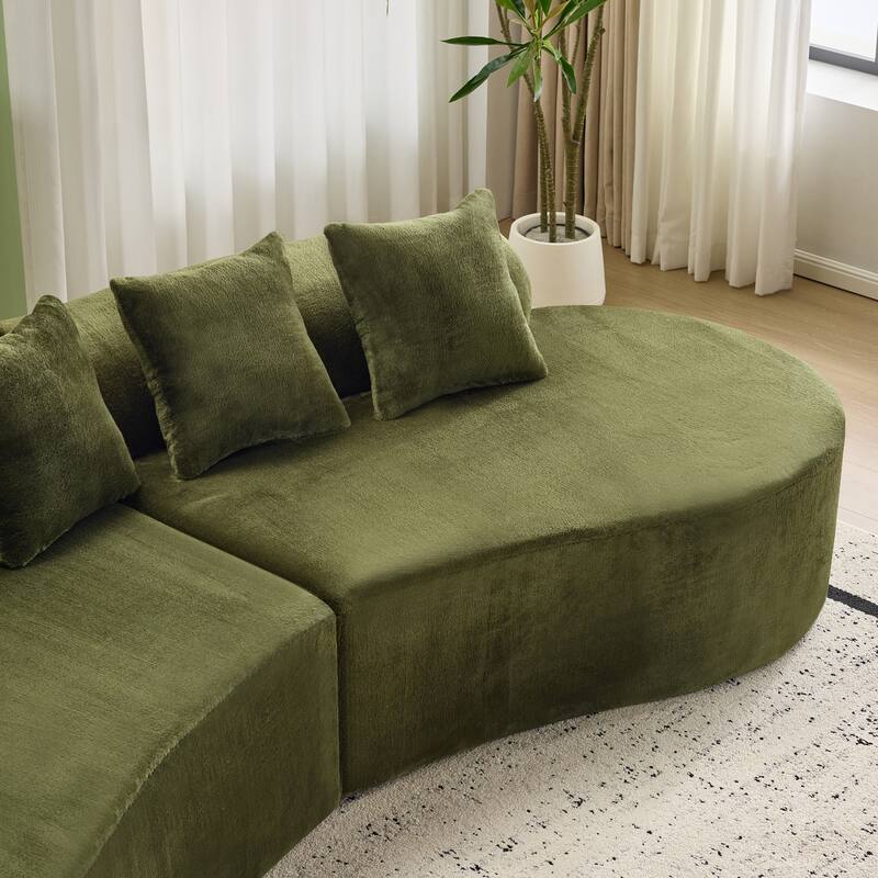 Modern And Simple Curved Flannelette Sofa.Creative Multi-Seater,With A Combination Of Pillows
