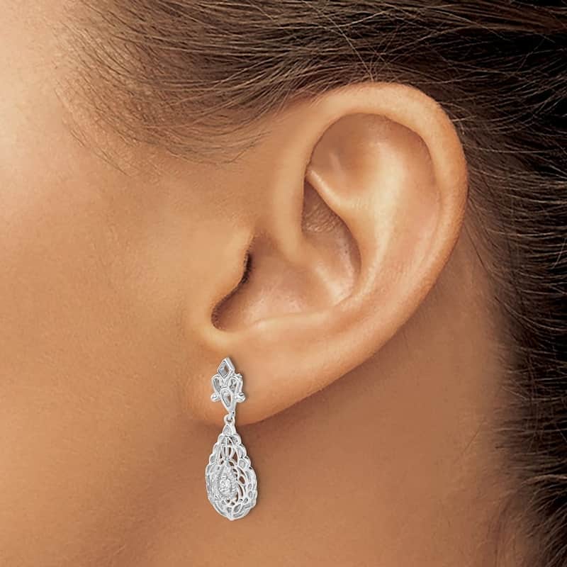 Curata 14k White Gold Diamond Earrings - 24x8mm Wide
