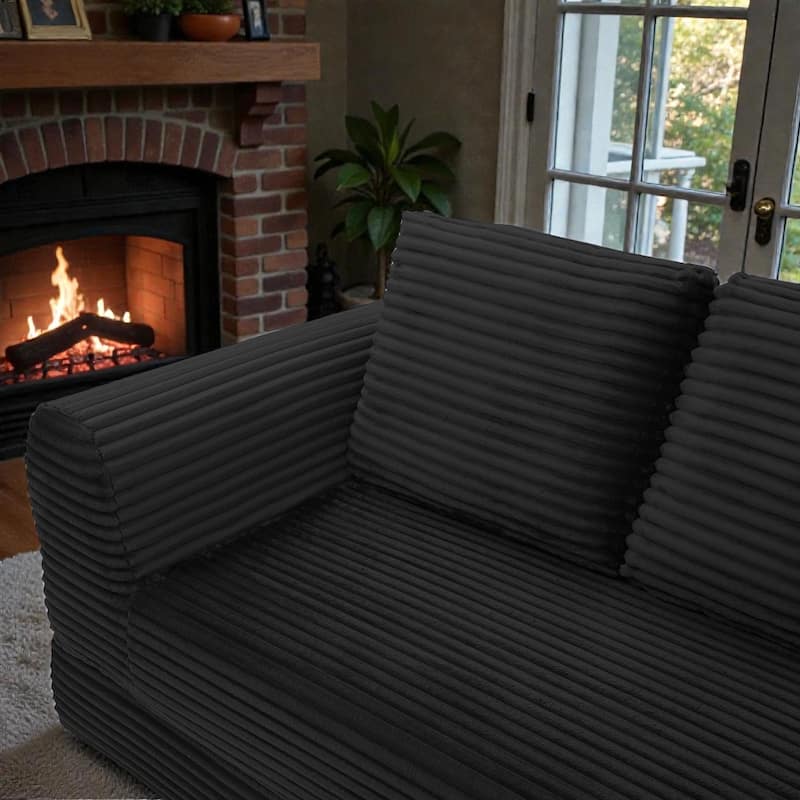 2 in 1 Folding Sofa Bed, Corduroy Convertible Sleeper Couch with Pillows, Boneless Futon Floor Sofa