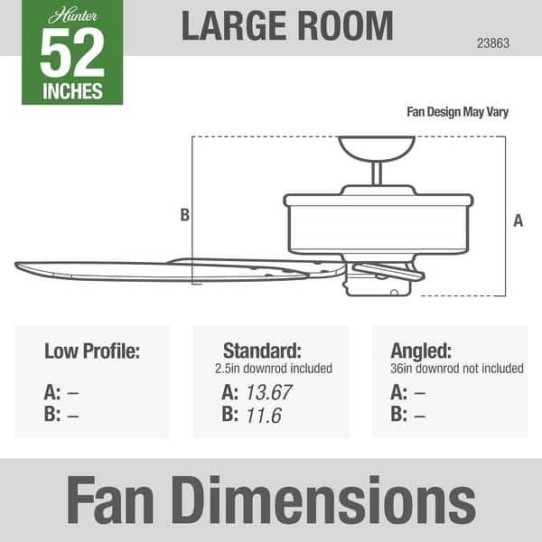 dimension image slide 2 of 5, Hunter 52" Original Outdoor Ceiling Fan with Pull Chain, Damp Rated