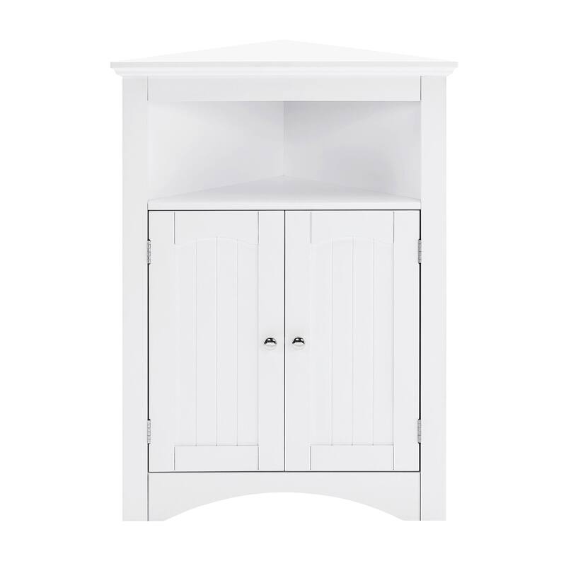 Free-Standing Corner Storage: Perfect for Bathroom, Kitchen, and Living Room. Features Doors, Shelves