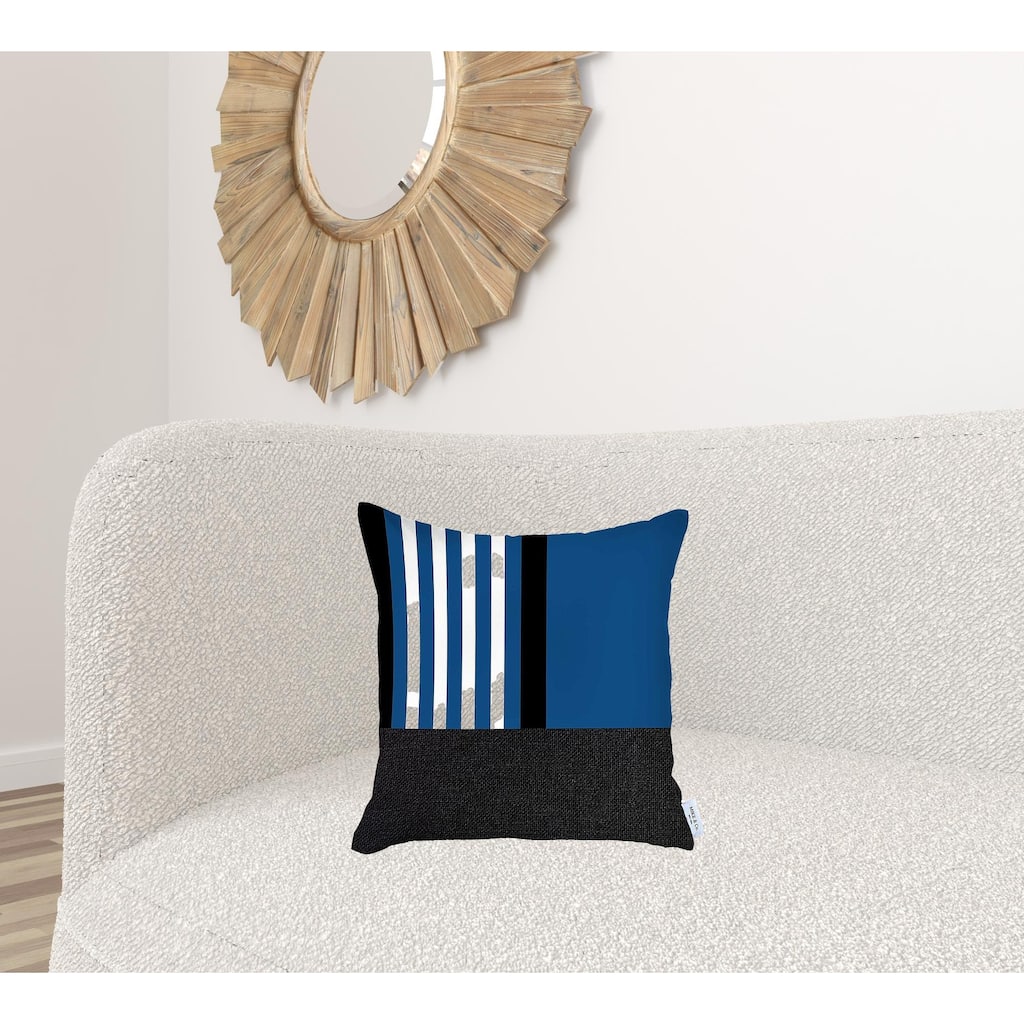 HomeRoots 18" X 18" Blue Striped Zippered Handmade Polyester Throw Pillow Cover