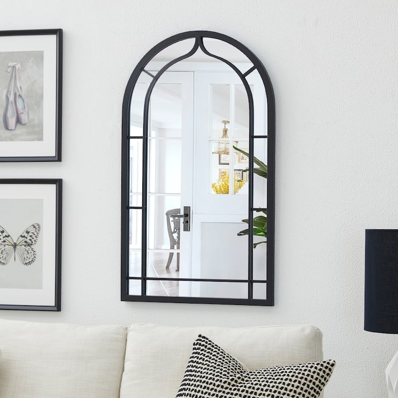 Glitzhome 23.62"D Black Metal/Glass Round or Arched Wall Hanging Mirror