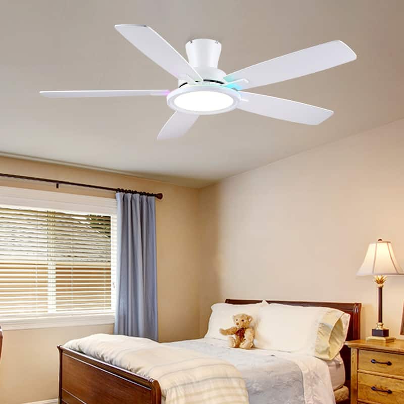 52/54 Inch Flush Mount Low Profile Ceiling Fan with Light,Remote and App Control