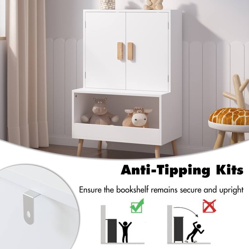 Anmytek Modern White Kids Storage Cabinet with Anti Tip Design - Scandinavian Playroom Organizer