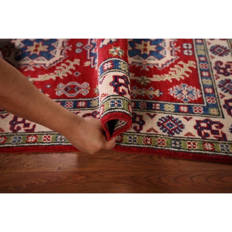 Red Traditional Kazak Oriental Accent Rug Hand-Knotted Wool Carpet - 2'7" x 4'2"