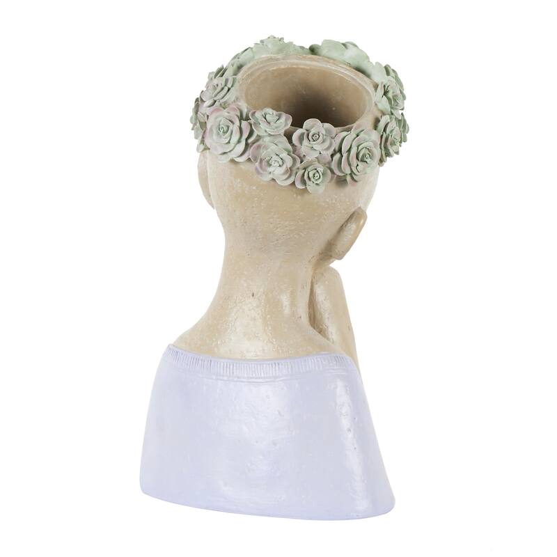 Resin Woman Bust Indoor Outdoor Planter with Succulent or Flower Crown and Orange or Blue Top - Beige - Roche River Decor