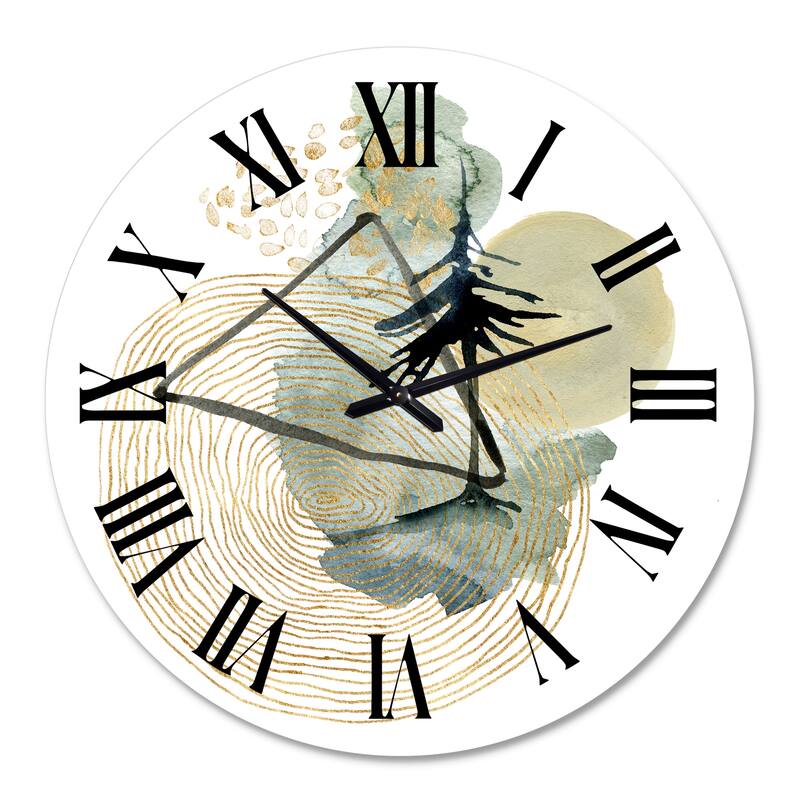 Designart 'Abstract Landscape Of Mountains Moon and Tree' Mid-Century Modern wall clock