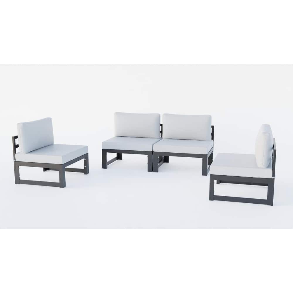 Chelsea 4-Piece Armless Chairs Powder Coated Aluminum Frame Patio Sofa Set with Cushions for Patios, Decks, Dining Rooms, Lounge