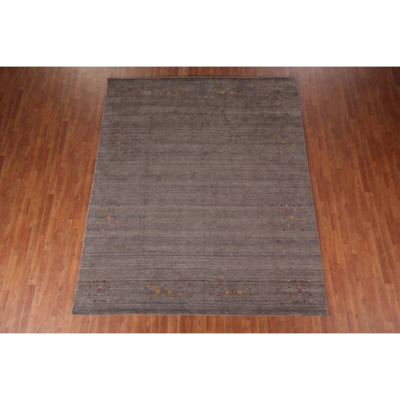 Earth Tone Gabbeh Oriental Area Rug Hand-Knotted Wool Carpet - 8'2" X 9'10"
