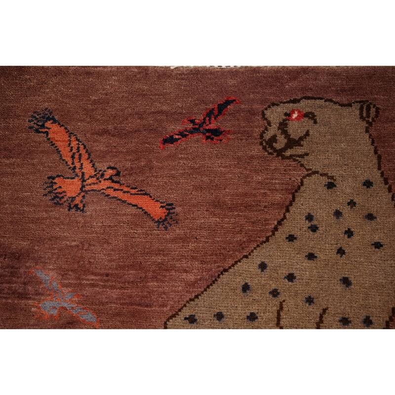 Animals Design Ziegler Foyer Rug Handmade Brown Wool Carpet - 2'0" x 3'1"