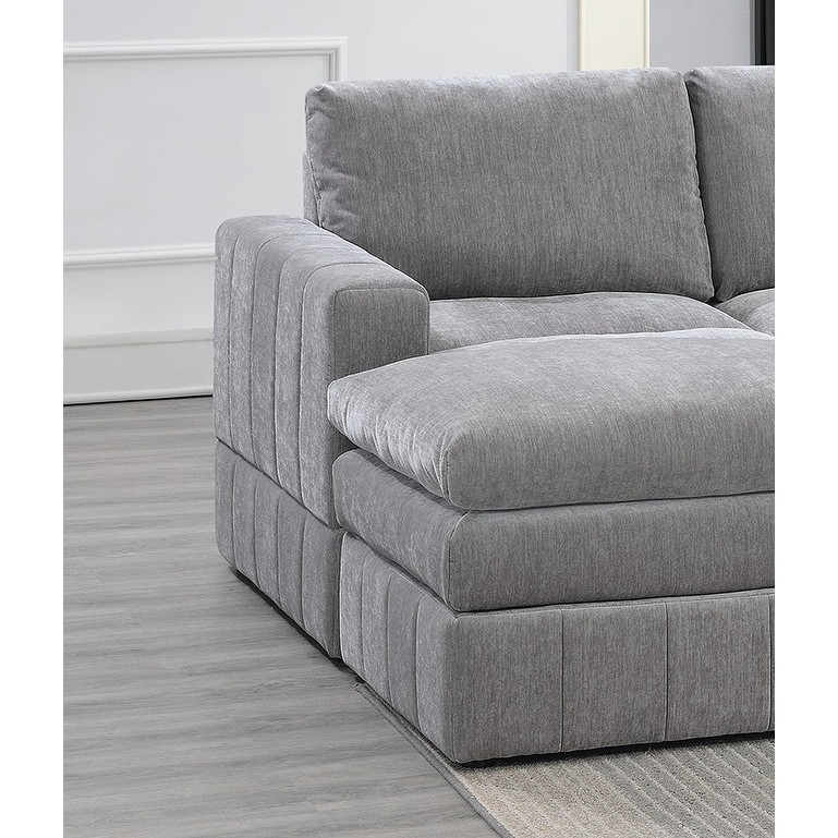 6-Piece Modular Sectional Set With Plush Fabric One Arm Armless Chairs Ottomans