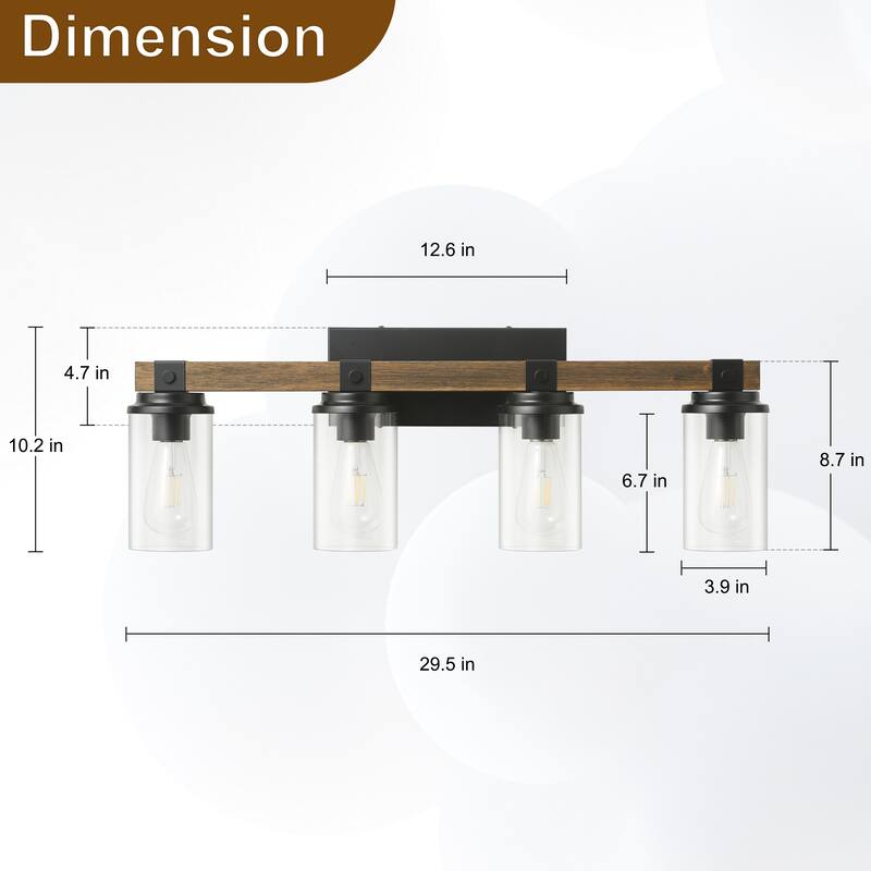 Starsky 2/3 Lights Farmhouse Modern Dimmable Bathroom Glass Vanity Light with Clear Cylinder Shade