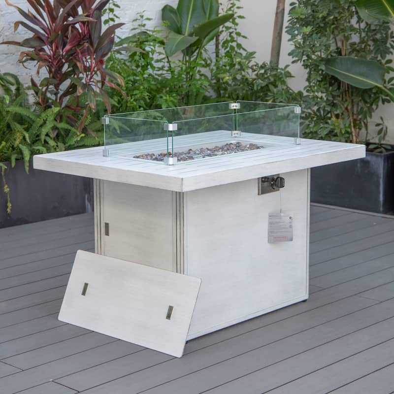 LeisureMod Chelsea 44" Modern 55000 BTU Propane Patio Fire Pit Table with Wind Guard for Porch Backyard Garden Decor
