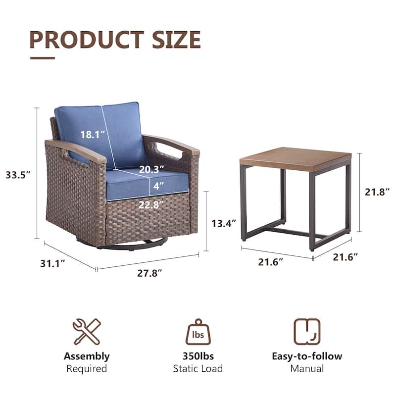 Gymojoy Patio Swivel Rocker Patio Chairs of 2 with Water-Resistant Olefin Cushions and Side Table