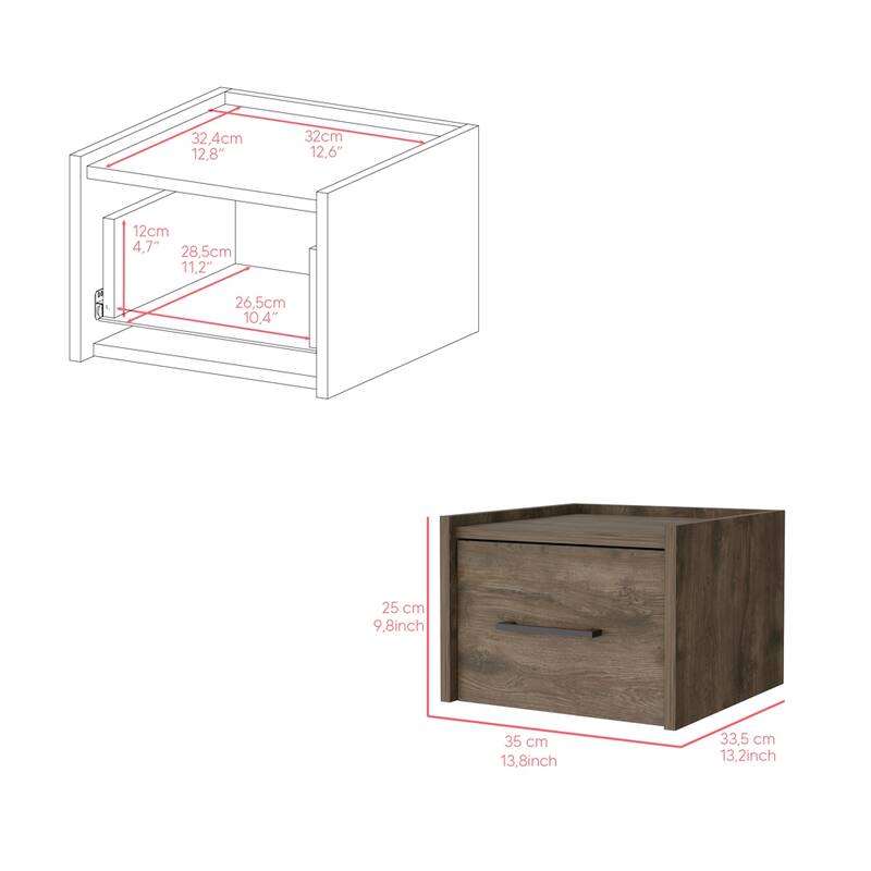 Floating Nightstand for Living Room ,Apartment, Bedroom, Dark Brown