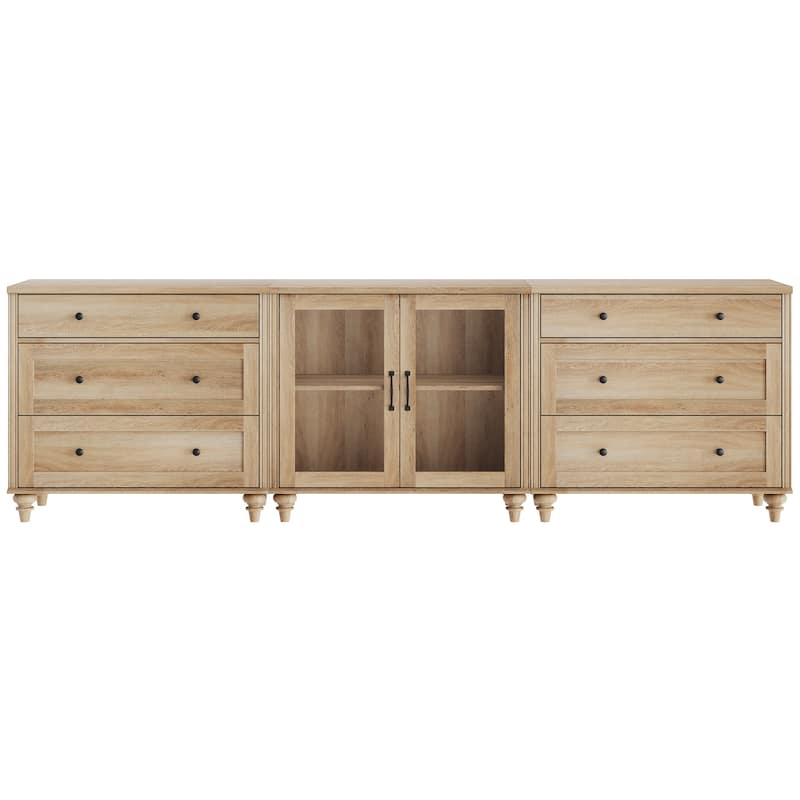 Farmhouse TV Stand with Glass Door, Oak