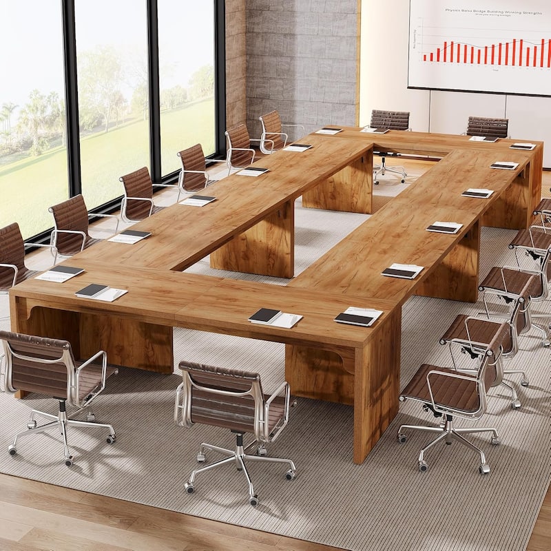6.5FT Conference Table, Large Rectangle Conference Room Table - 6pcs - Oak