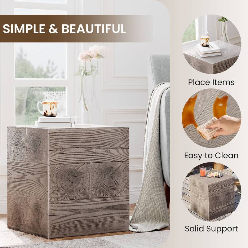 POLESITTER 14'' Outdoor Side Table,Concrete Accent Table Home Decor