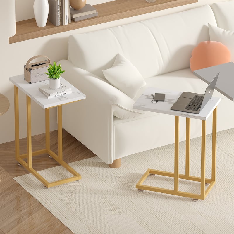 Javlergo Set of 2 C-Shaped Sofa Side Table, Small End Table for Living Room, Narrow Bedside/TV Tray Table