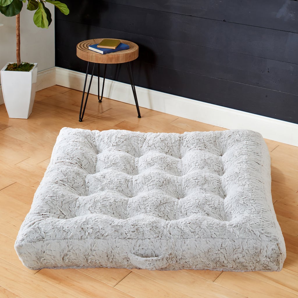 Sorra Home Large Indoor Faux Fur Tufted Floor Pillow with Handle