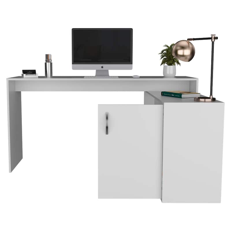 Modern L-Shaped Computer Desk with Open & Closed Storage