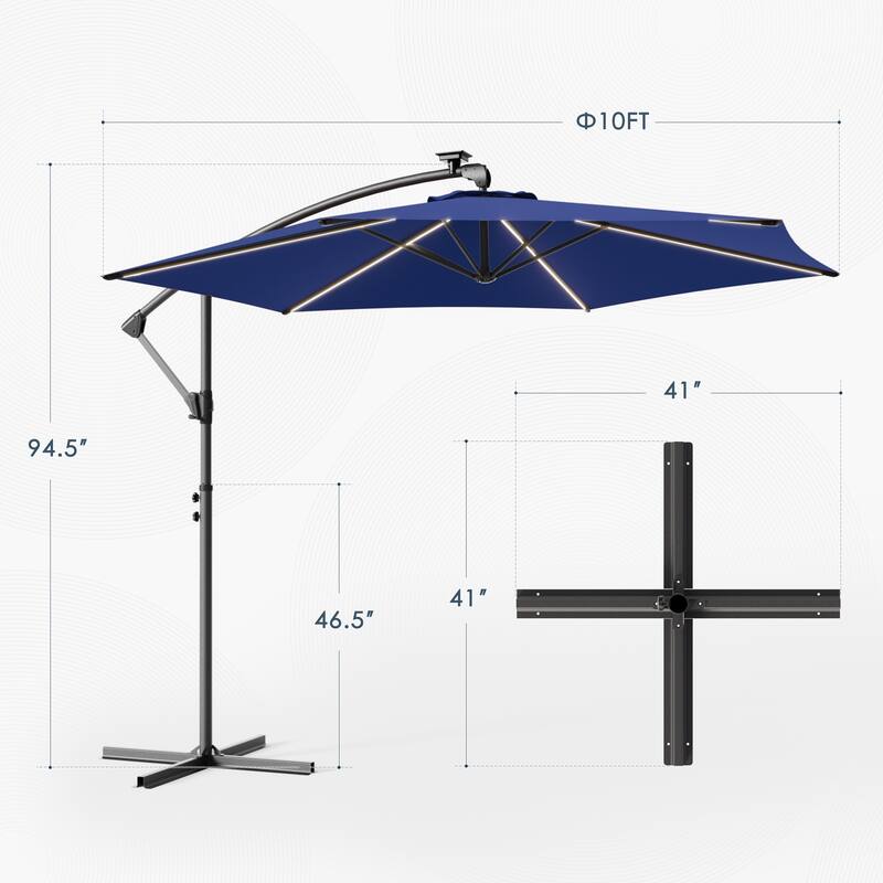 Outdoor 10FT LED lighted Patio Offset umbrella for Garden