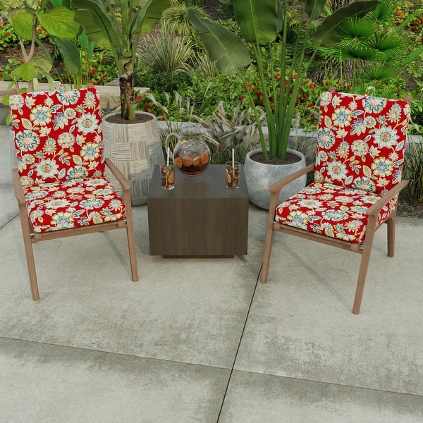 21" x 44" Red Floral Outdoor Chair Cushion with Ties and Loop Bed