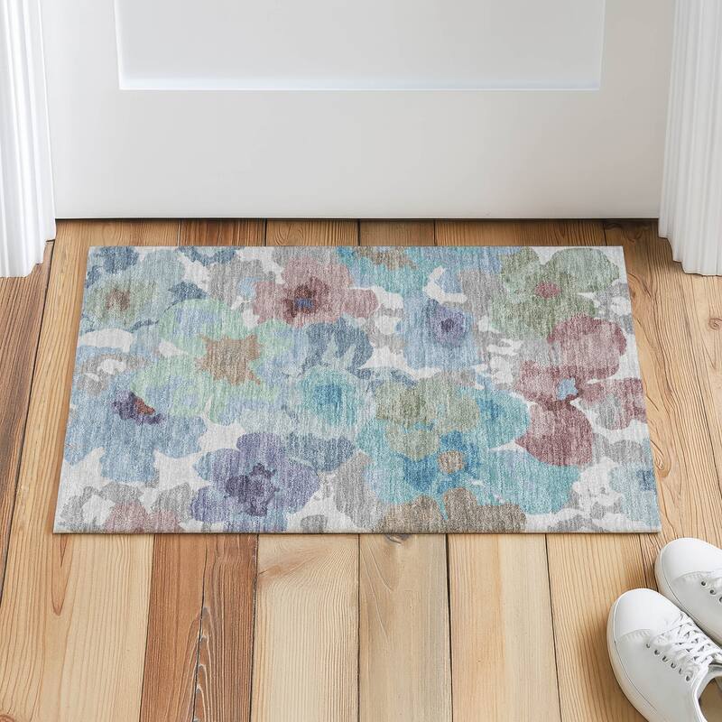 Machine Washable Indoor/ Outdoor Floral Bonnet Chantille Rug