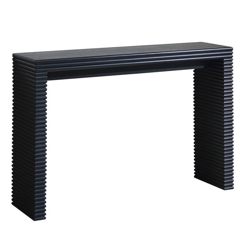 47" Modern Black Narrow Console Table with Ribbed Design
