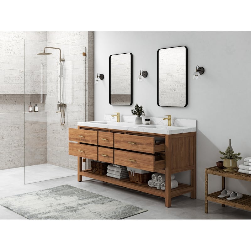 Willow Collections 72 in. W x 22 in. D Parker Solid Teak Double Sink Bathroom Vanity with Countertop