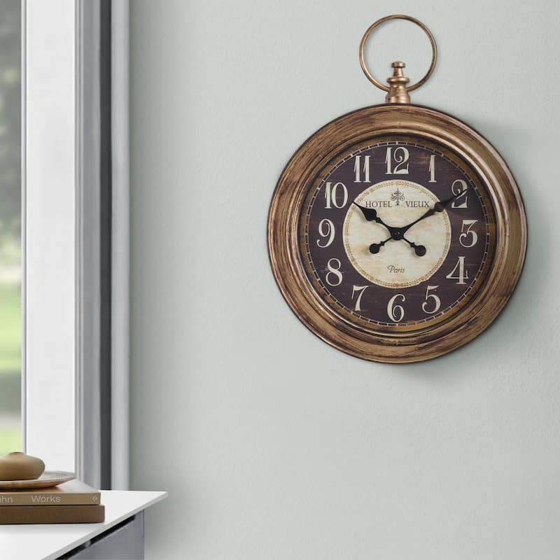 18" Round Wall Clock - Antique Brown