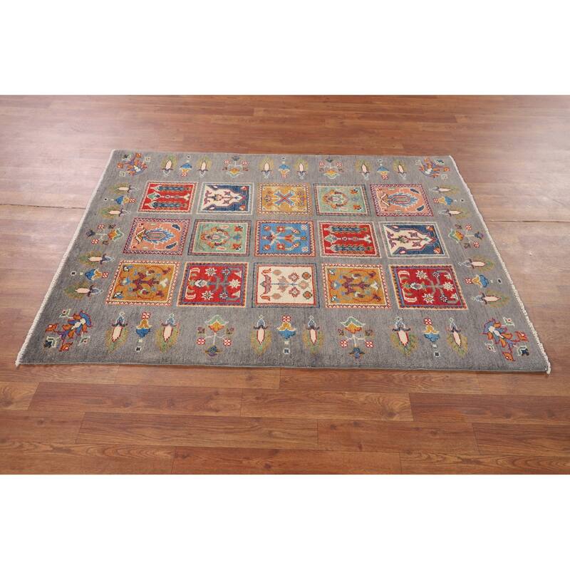 Garden Design Kazak Oriental Accent Rug Handmade Wool Carpet - 3'7" x 4'11"