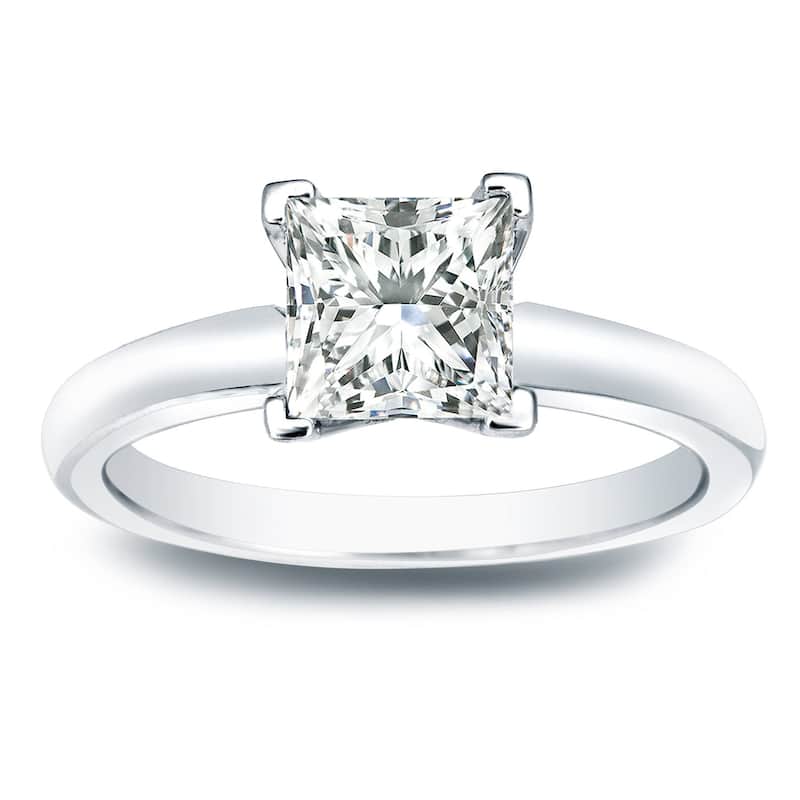 Auriya 14k Gold 1ctw Princess-cut Solitaire Diamond Engagement Ring (I-J, SI1-SI2) - White - 4