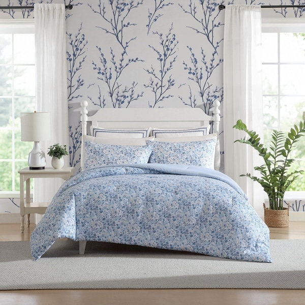 Laura Ashley Quartet Blue Reversible Comforter Set - Bed Bath
