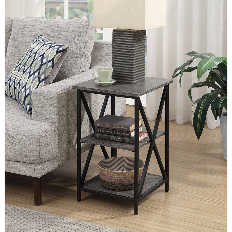 Set of 2 Nesting End Tables with Powder Coated Metal X Frame, Woodgrain Surfaces, Space Saving Versatile Design - 15.75