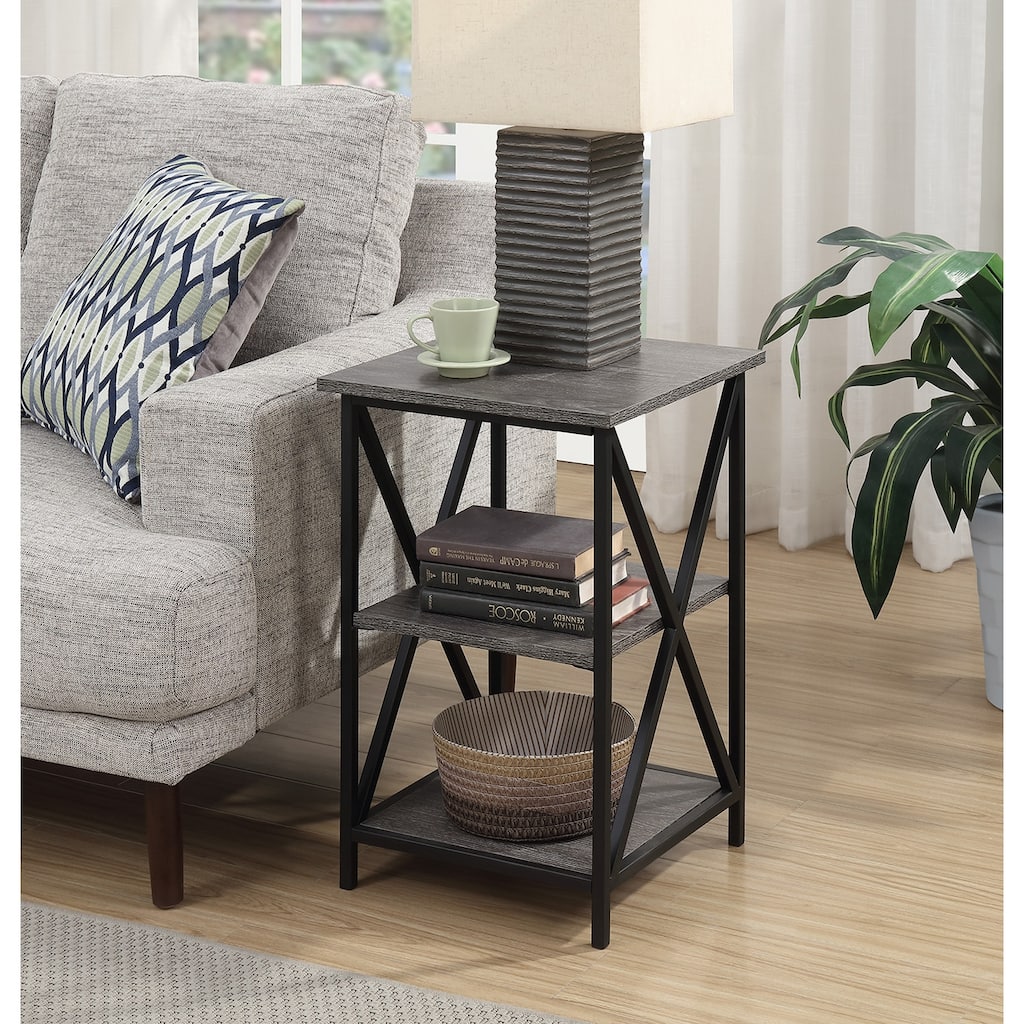 Set of 2 Nesting End Tables with Powder Coated Metal X Frame, Woodgrain Surfaces, Space Saving Versatile Design - 15.75